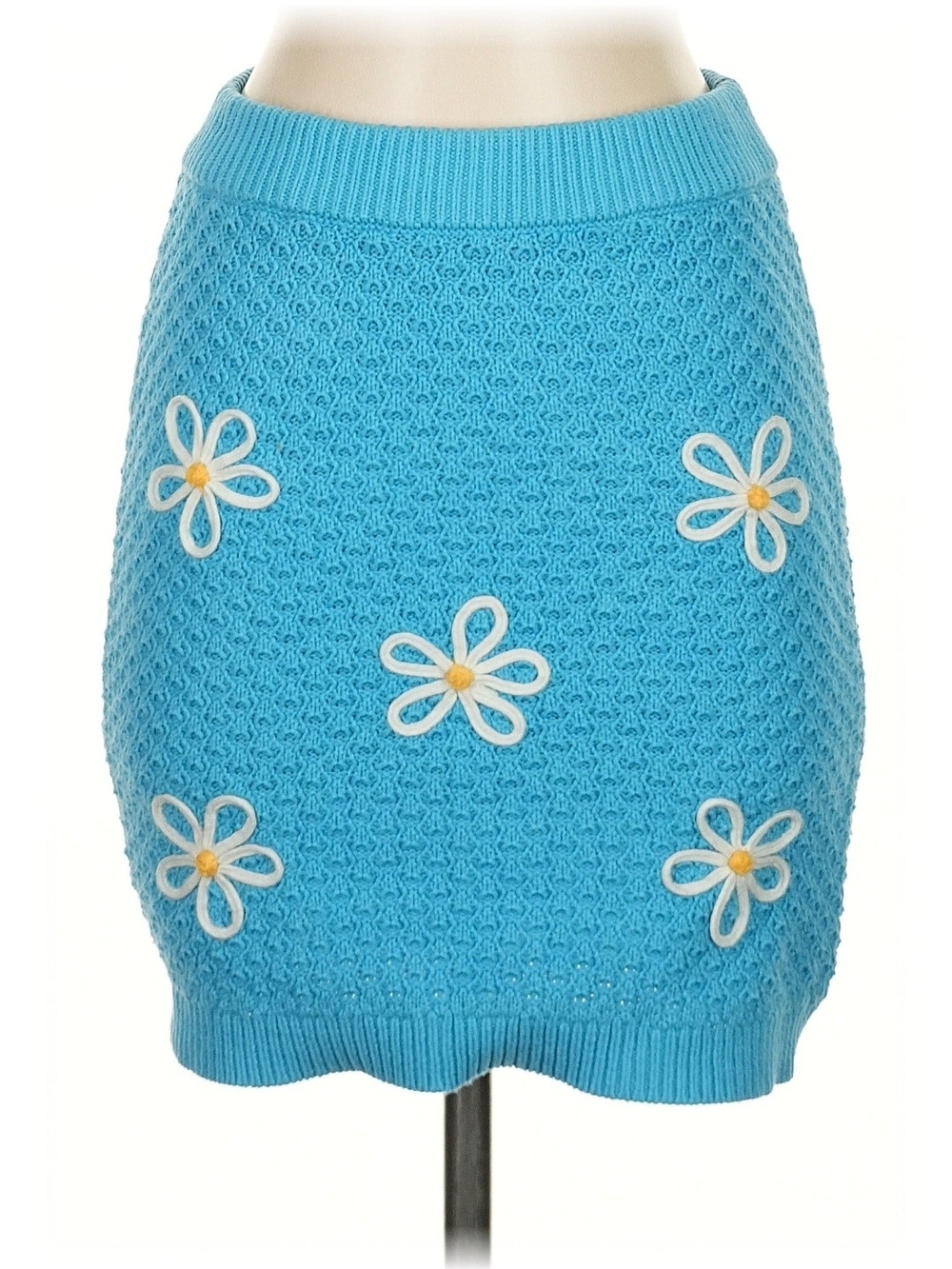 Bright Blue Daisy Knit Mini Skirt